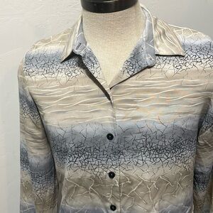 TanJsy beige and gray marble looking design button down top size 12